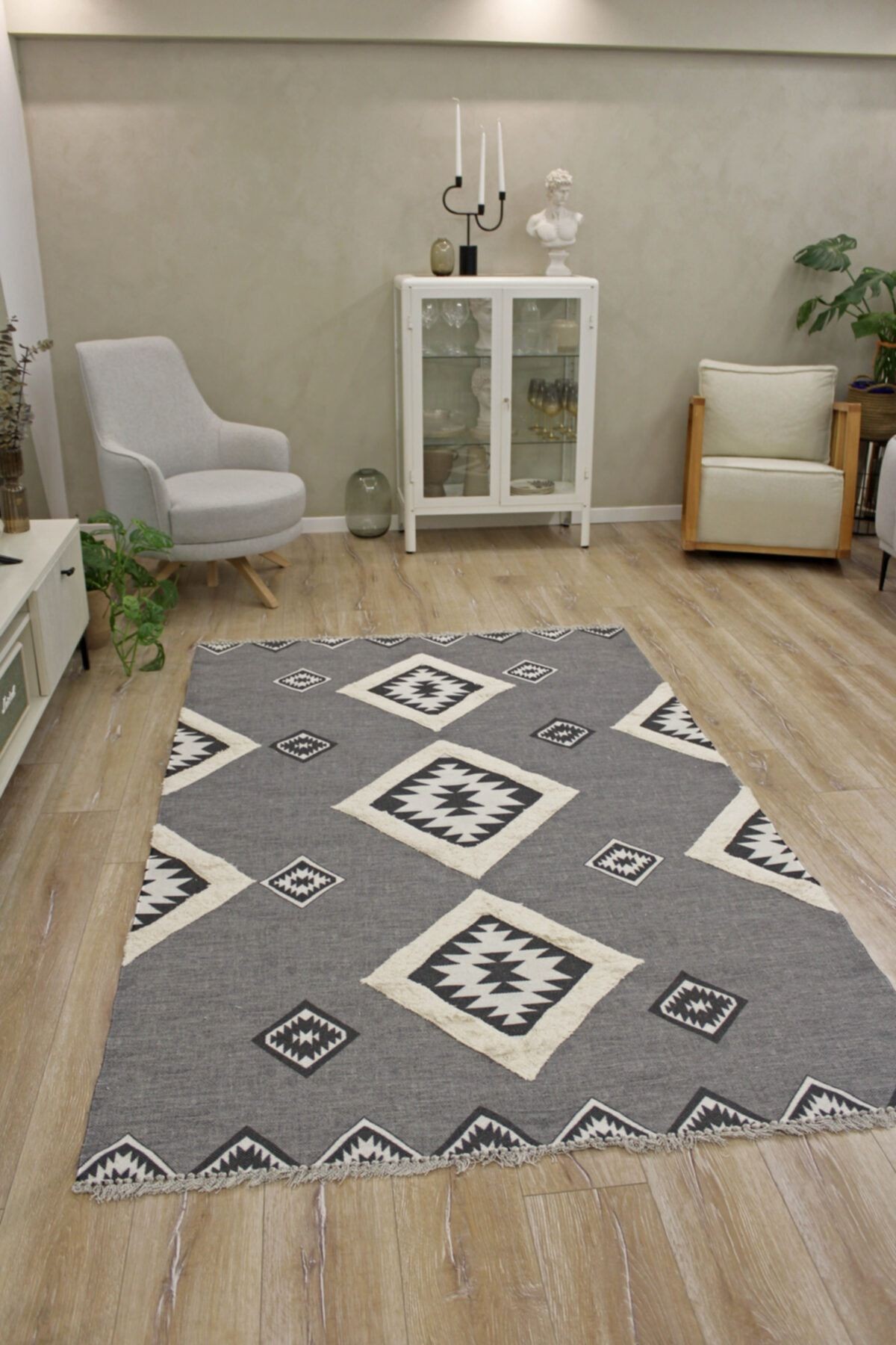 Rustik 4002 Gri Iskandinav Stil Kilim