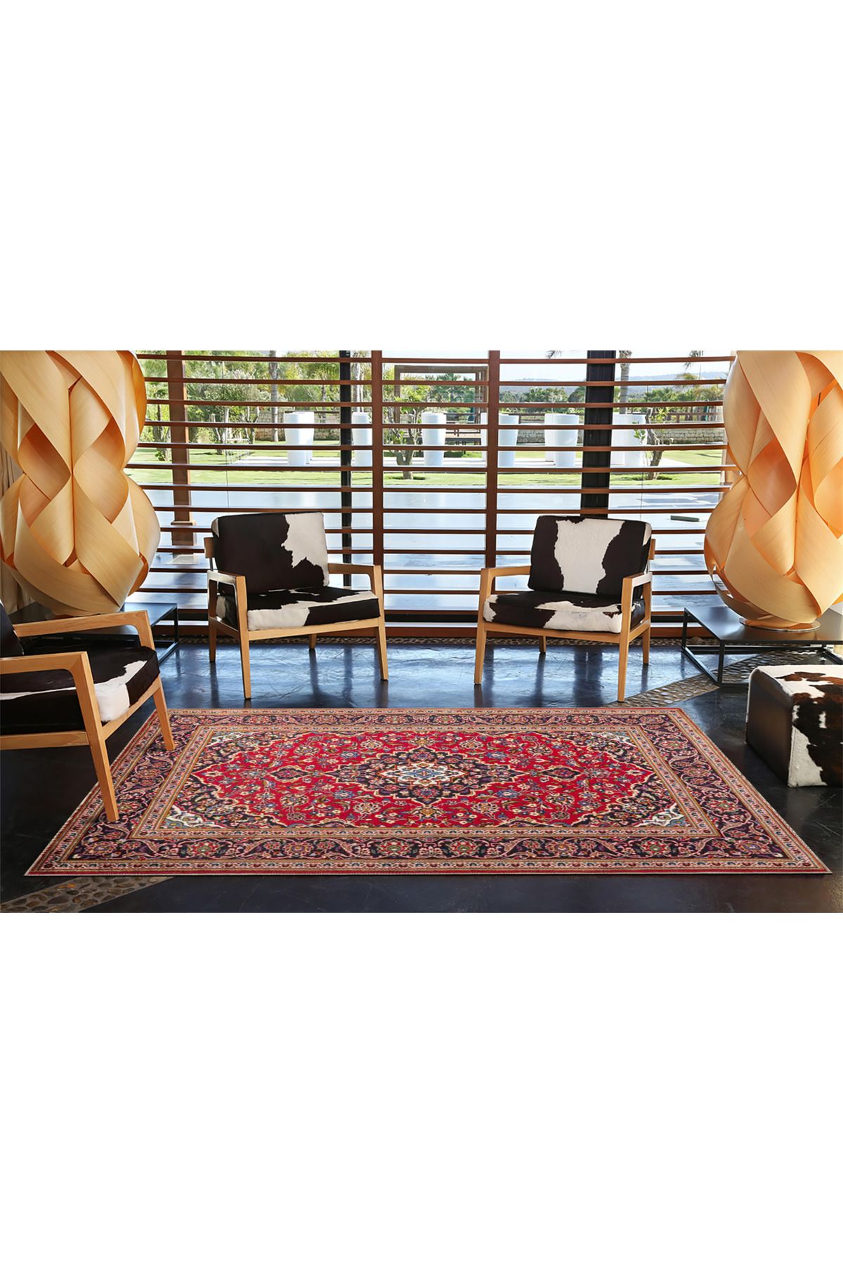 Kırmızı Gelenksel Halı Desenli Modern Dekoratif Halı 4471