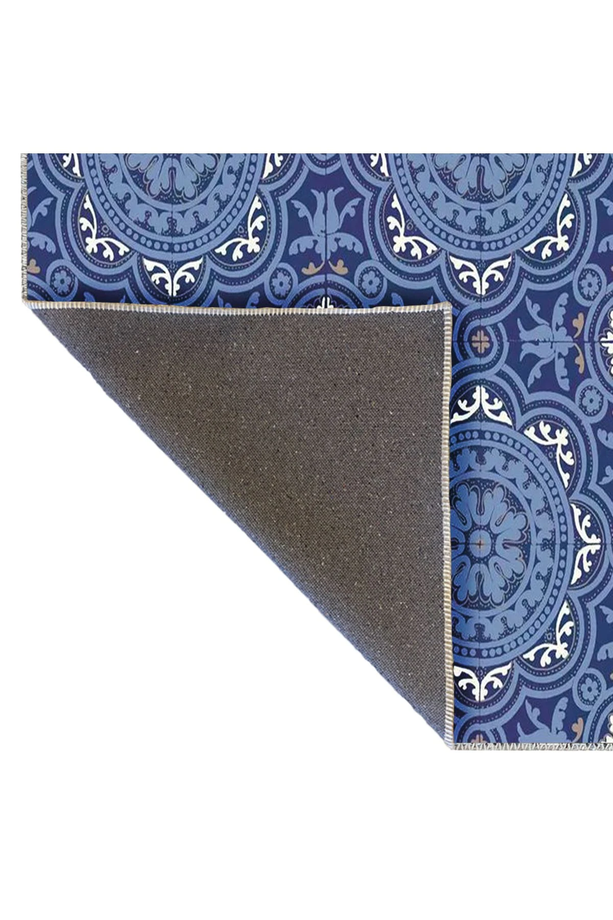 Tuğrul Koleksiyonu Mavi Tonlarda Çiçek Motifleri Desenli Dokuma Taban Modern Dekoratif Halı 15