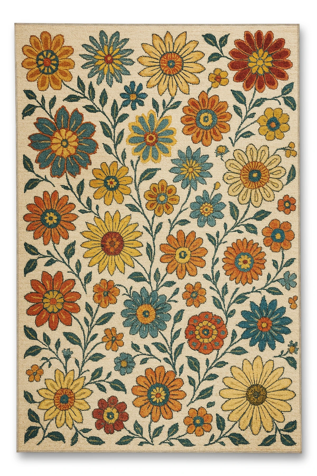 MOSSO Çiçek Motifli Desen Dokuma Taban Vintage Dekoratif Halımosso911