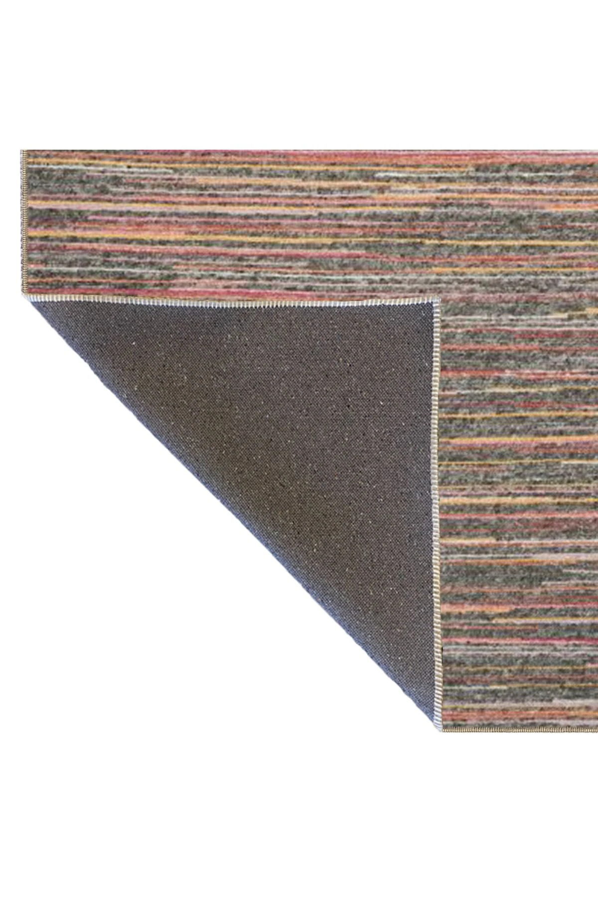 Pembe Gri Temalı Çok Renkli Şerit Çizgi Desenli Modern Dekoratif Halı 4507