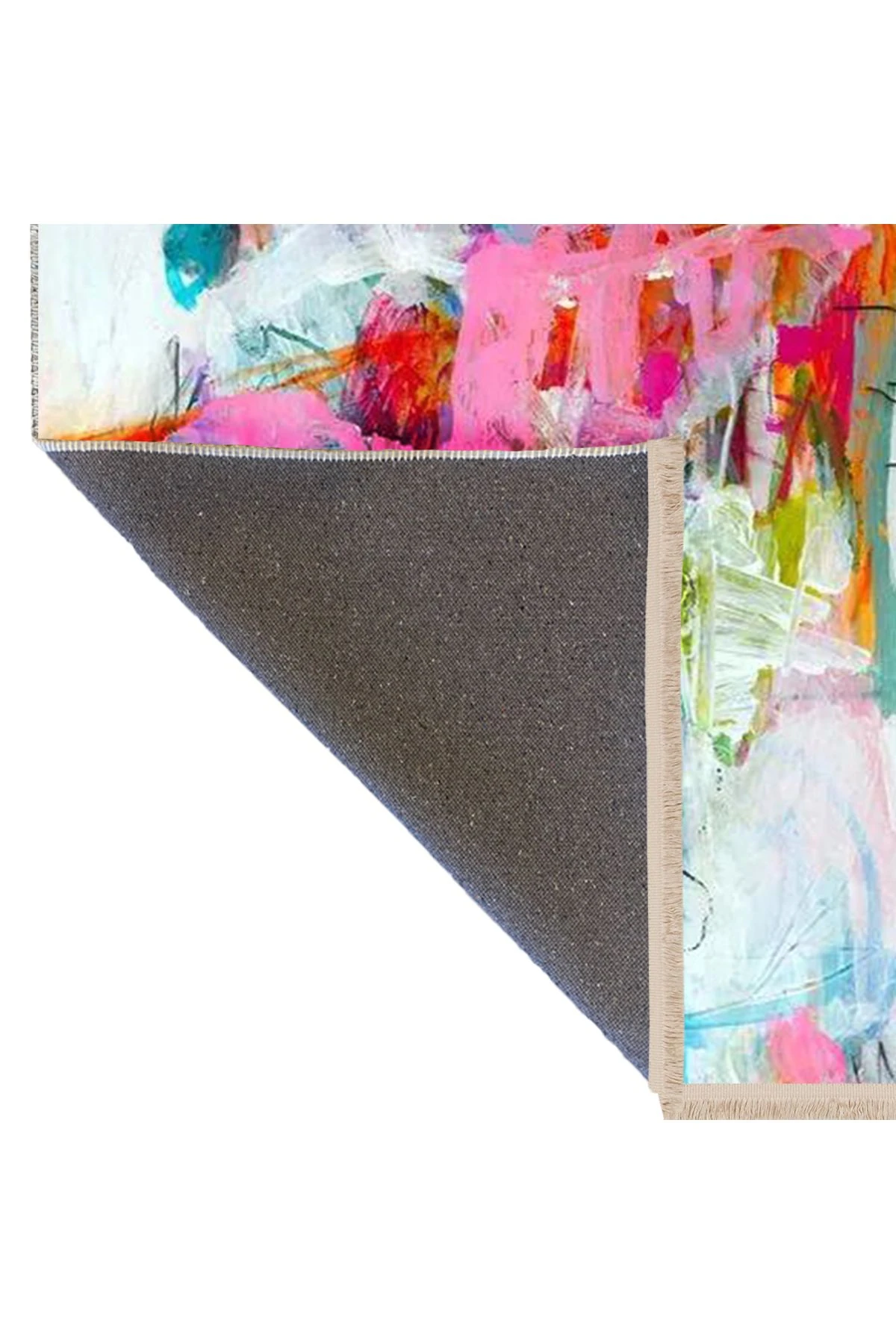 Özge Koleksiyonu Yağlı Boya Görünümlü Çok Renkli Soyut Desenli Dokuma Taban Dekoratif Halı özge17