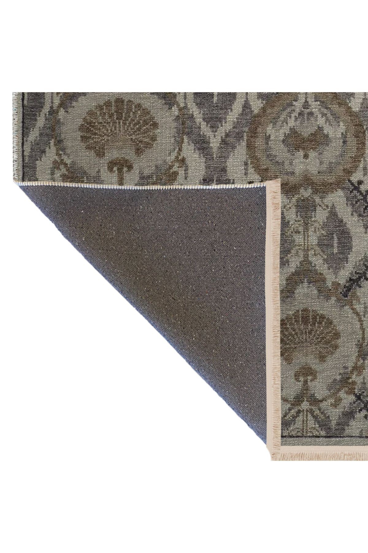 Gri Bej Temalı Motifli Etnik Desenli Saçaklı Vintage Dekoratif Halı 3141