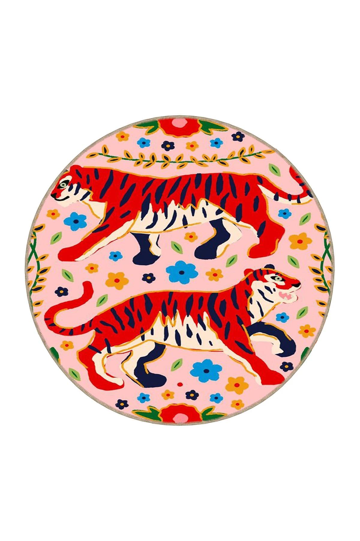 Kırmızı Kaplan ve Çiçek Desenli Halı 3751