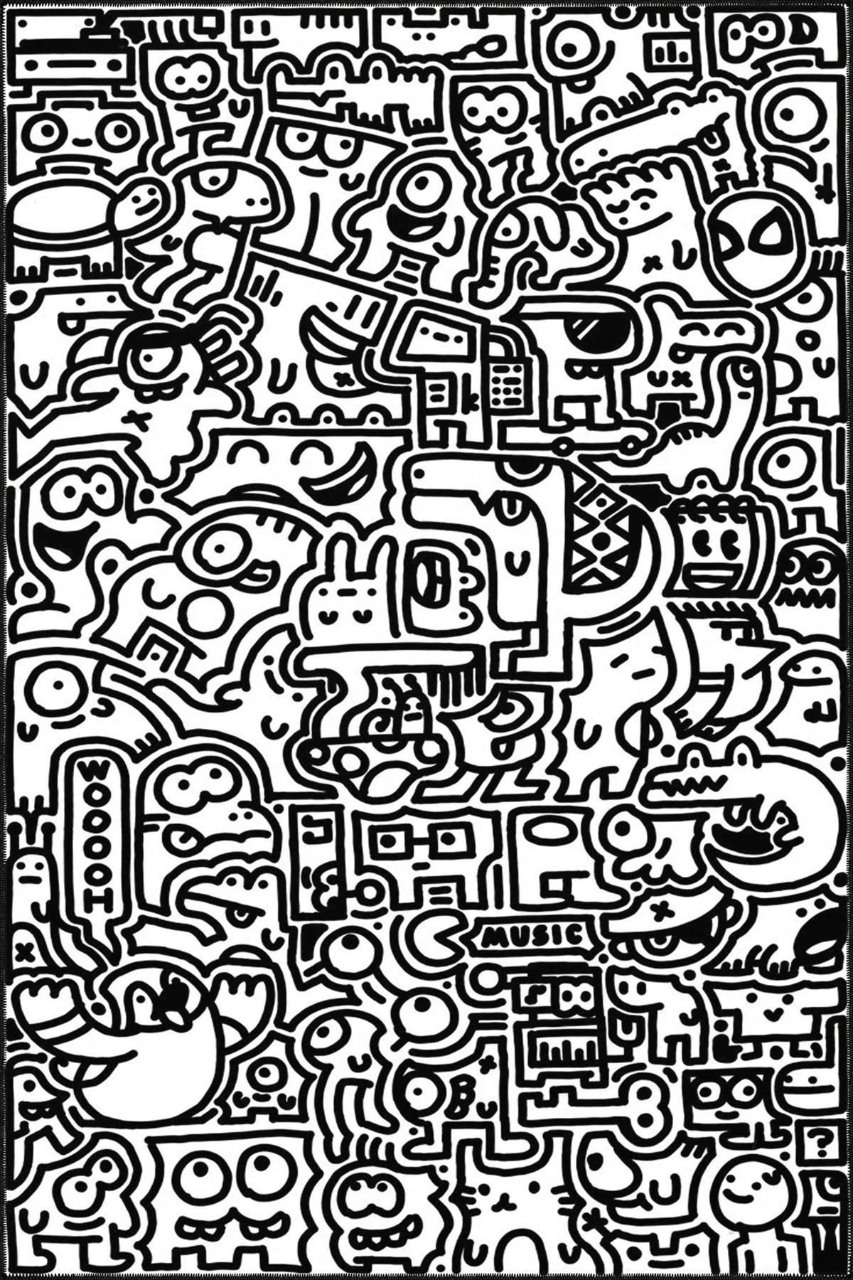 Siyah Beyaz Çizgli Karakter Temalı Dokuma Taban ve Yıkanabilir Halı miravip9410