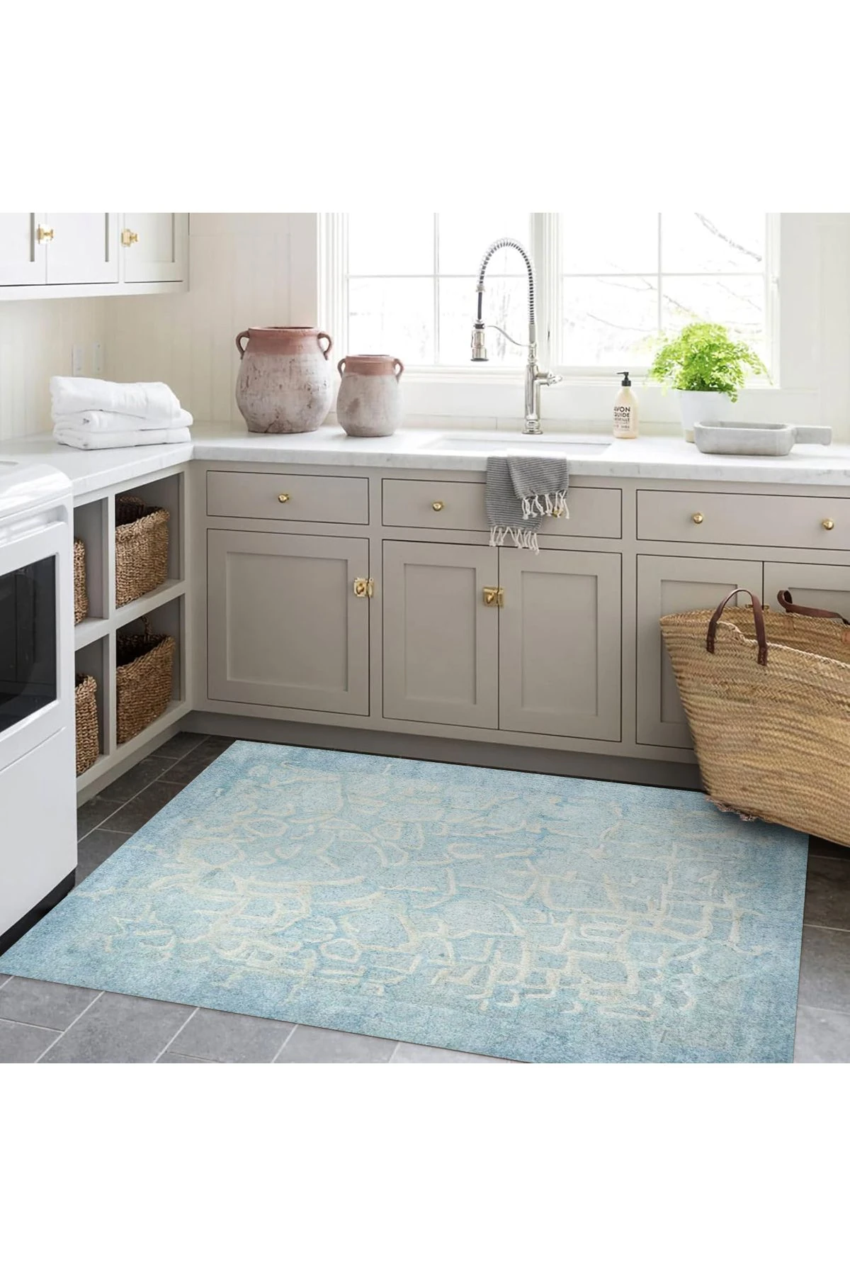 Aysu Koleksiyonu Çok Renkli Mavi Soyut Desenli Dokuma Taban Modern Dekoratif Halı aysu40