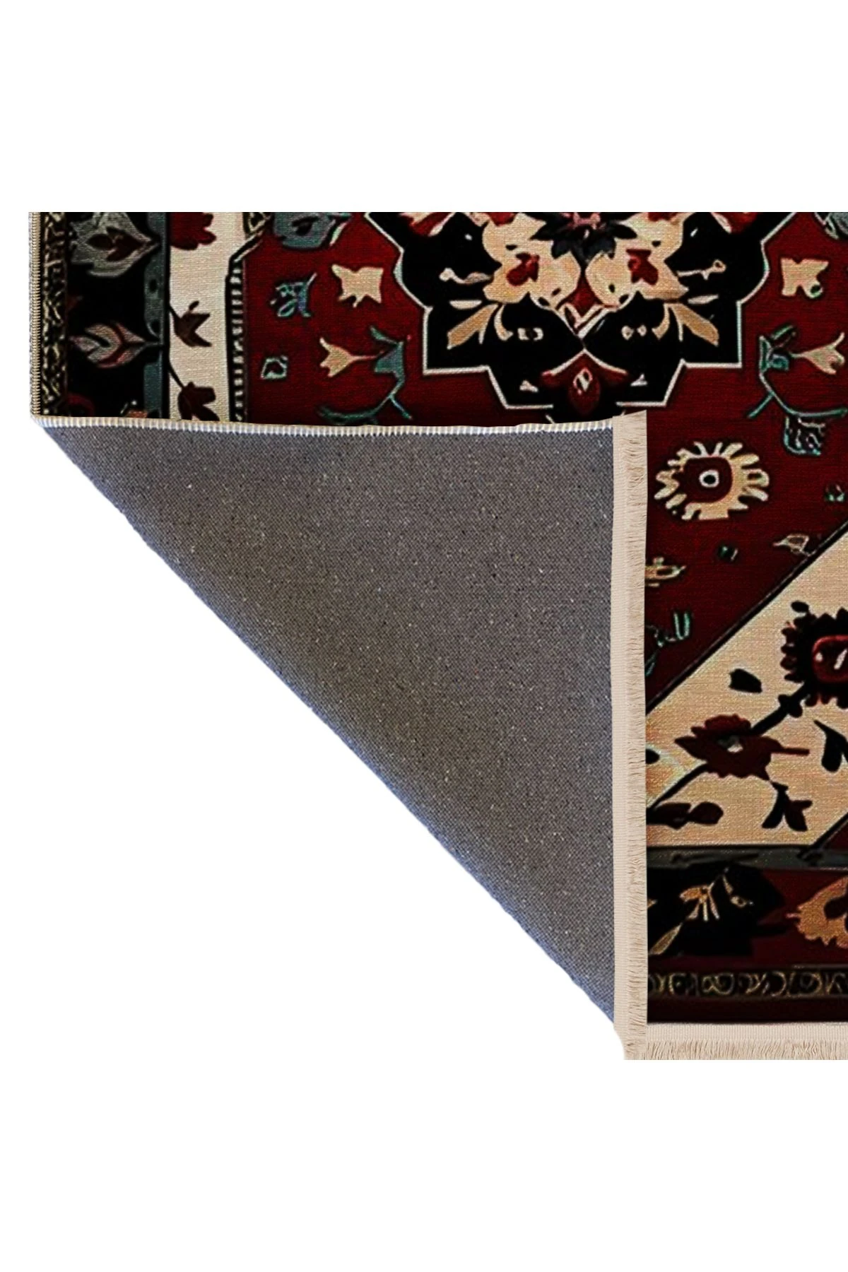 Mira Vintage Bordo Bej Geleneksel Temalı  Çiçek Desenli Dokuma Taban Yıkanabilir Halı miravintage07