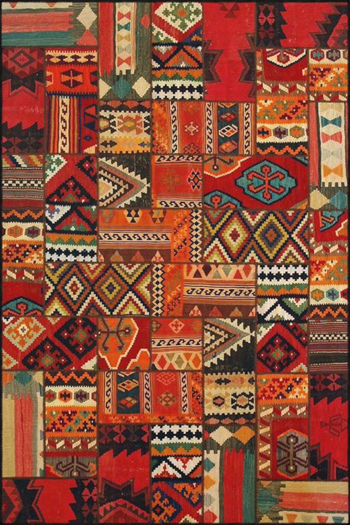 Geleneksel Kahverengi Çok Renkli Desenli Dokuma Taban ve Dekoratif Yıkanabilir Halı miravip8536