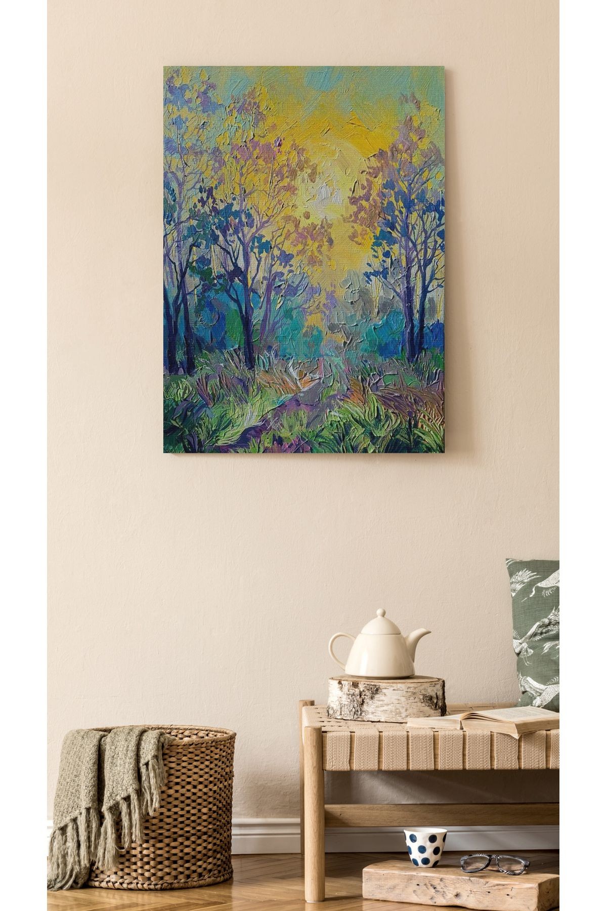 Kanvas Tablo Gün Batımı Orman Doğa Çiçek Desenli Modern Tablo