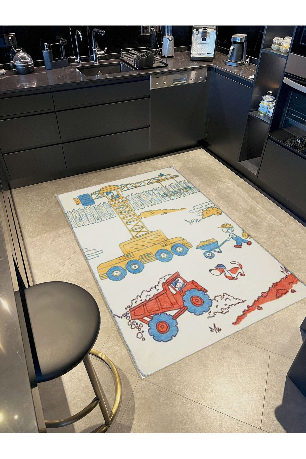 Buse Koleksiyonu Vinç Kamyon Detaylı Çocuk Odası Dokuma Taban Modern Dekoratif Halı buse31