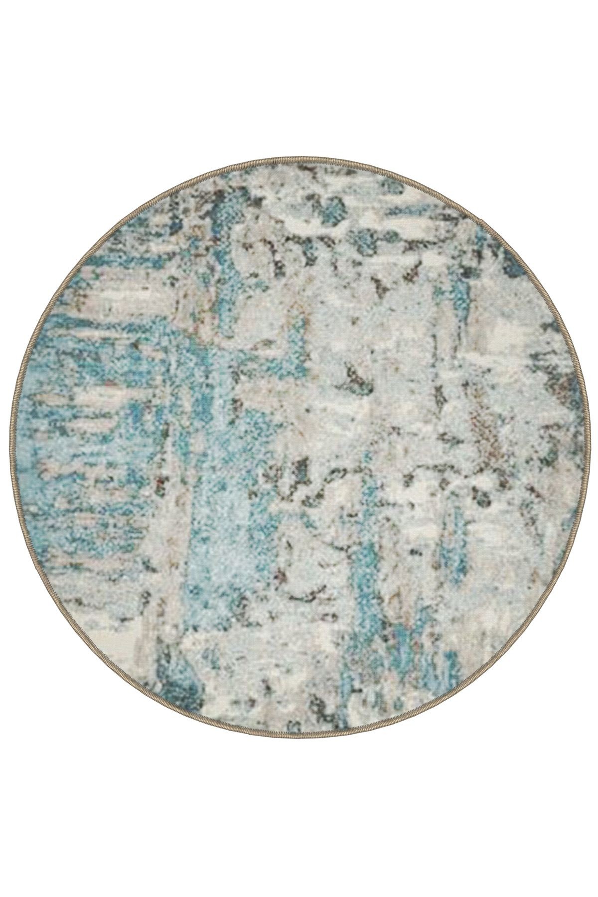 Mira Yuvarlak Mavi Detaylı Soyut Desenli Dokuma Taban Modern Dekoratif Halı 5587