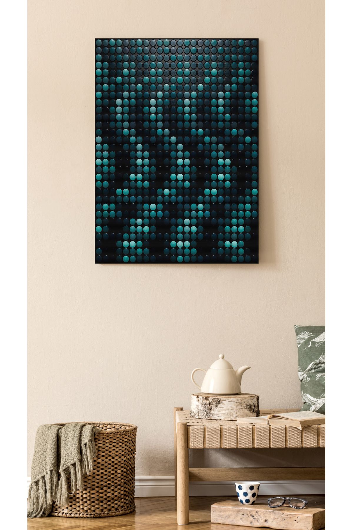 Kanvas Tablo Siyah Tonlarda Piksel Desenli Modern Tablo