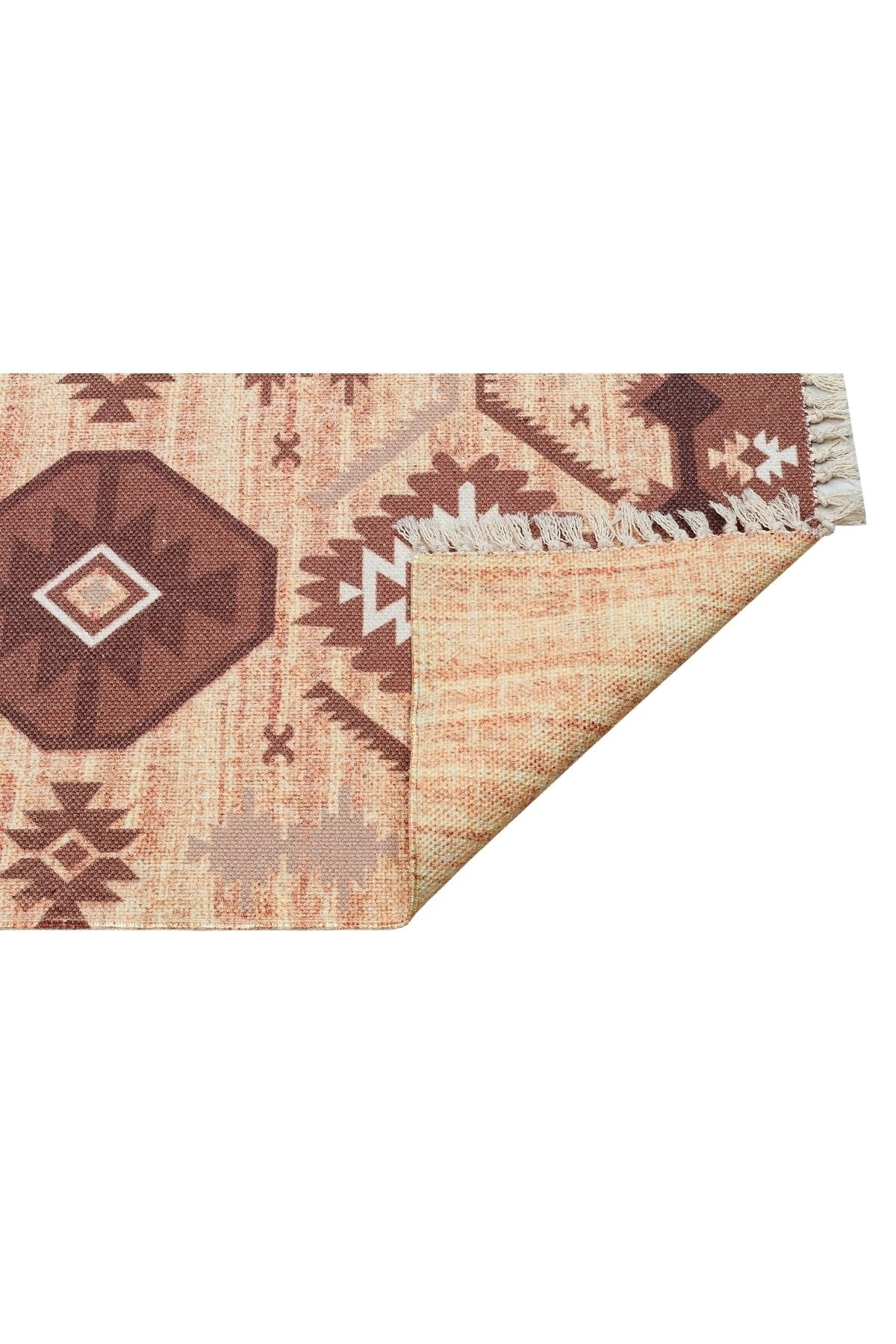 Moroccan 519 Etnik Desenli Boho Stil Jüt Görünüm Saçaklı Kilim
