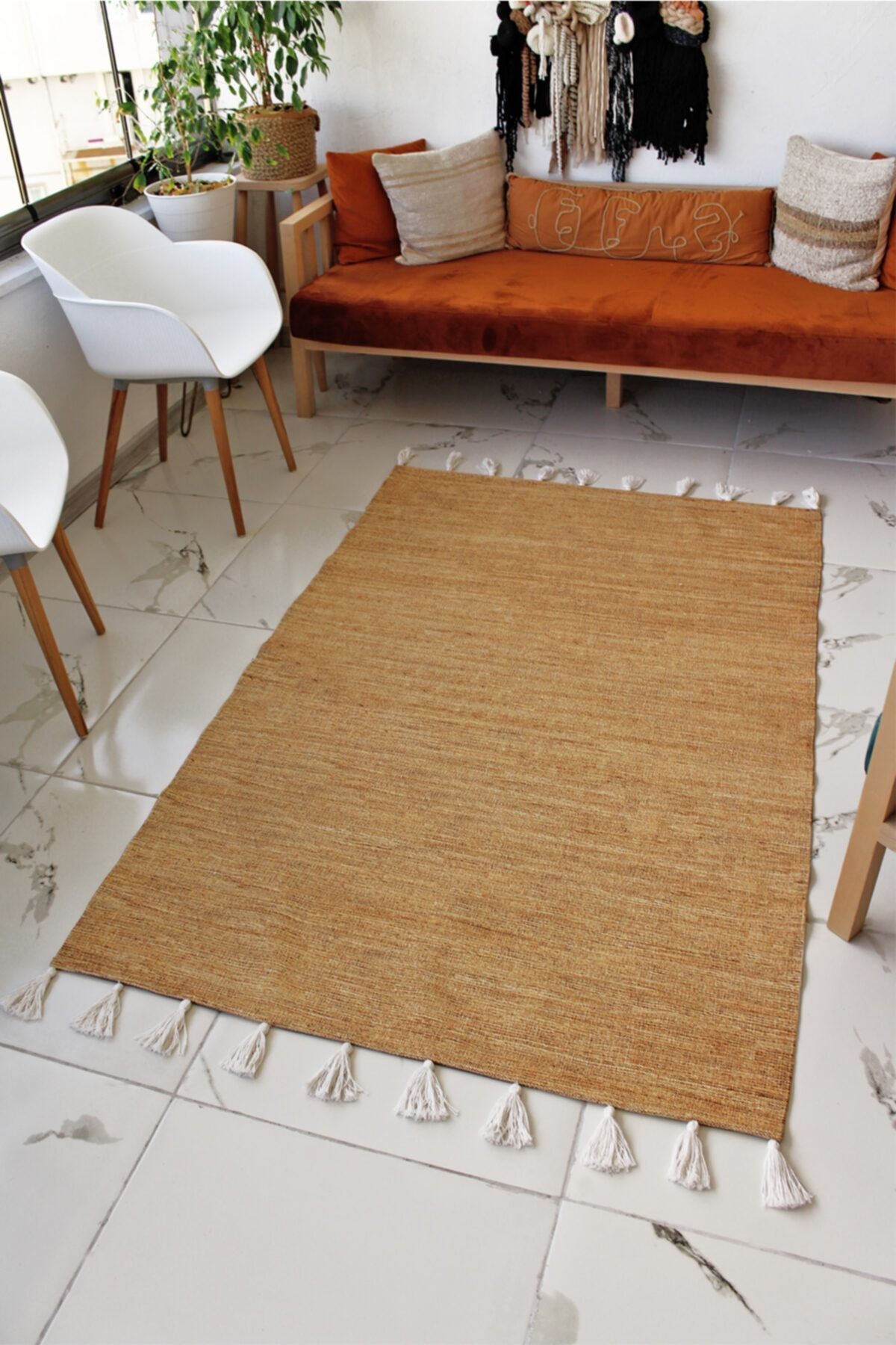 Moroccan 9002 Beyaz Püsküllü Bohomian Ve Modern Kilim