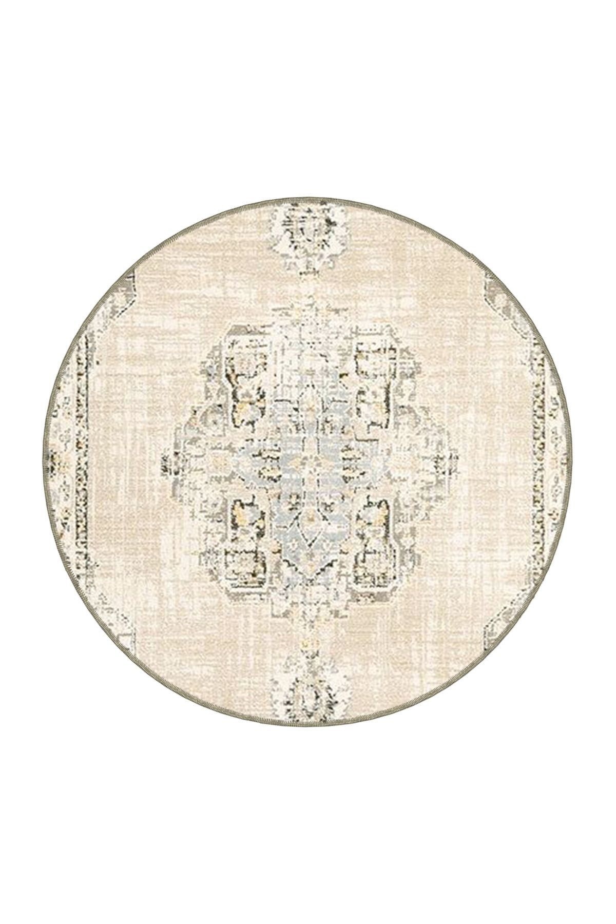 Bej Temalı Geleneksel Motif Desenli Vintage Dekoratif Halı 4601