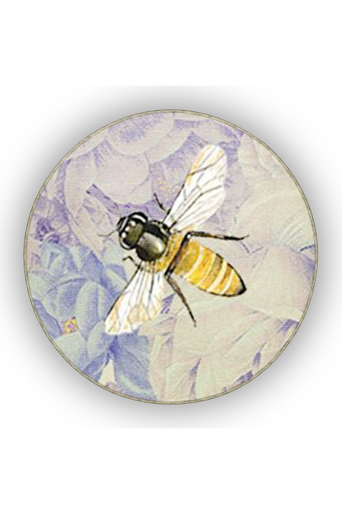 Mor ve Mavi Tonlar Floral Temalı Arı ve Çiçek Desenli Modern Dekoratif Halı 4938