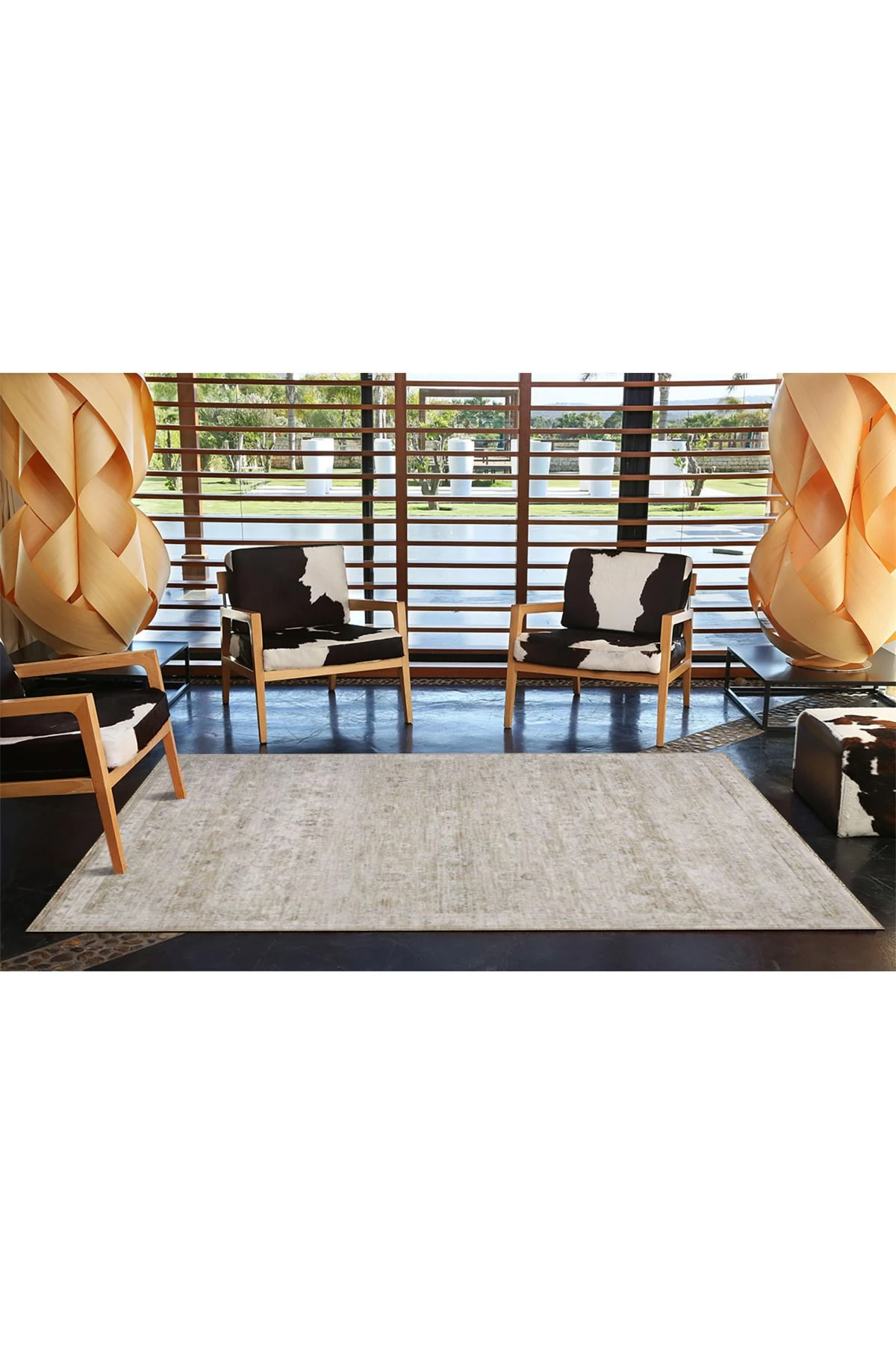 Krem Soyut Renkli Geleneksel Dekoratif Yıkanabilir Halı miravip9002