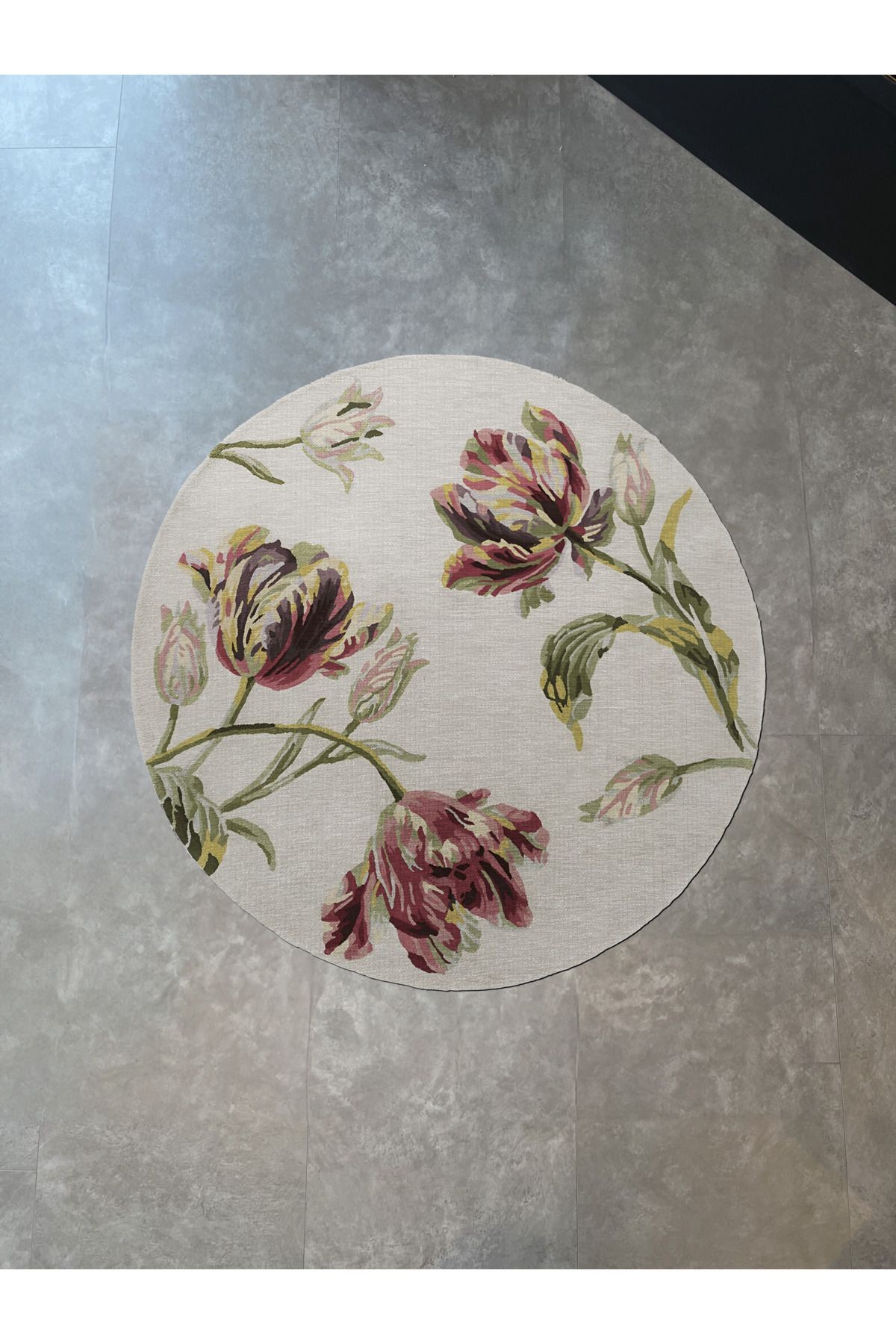 Pembe Bej Temalı Gül Desenli Kreatif Modern Dokuma Taban Yuvarlak Dekoratif Halı 2198
