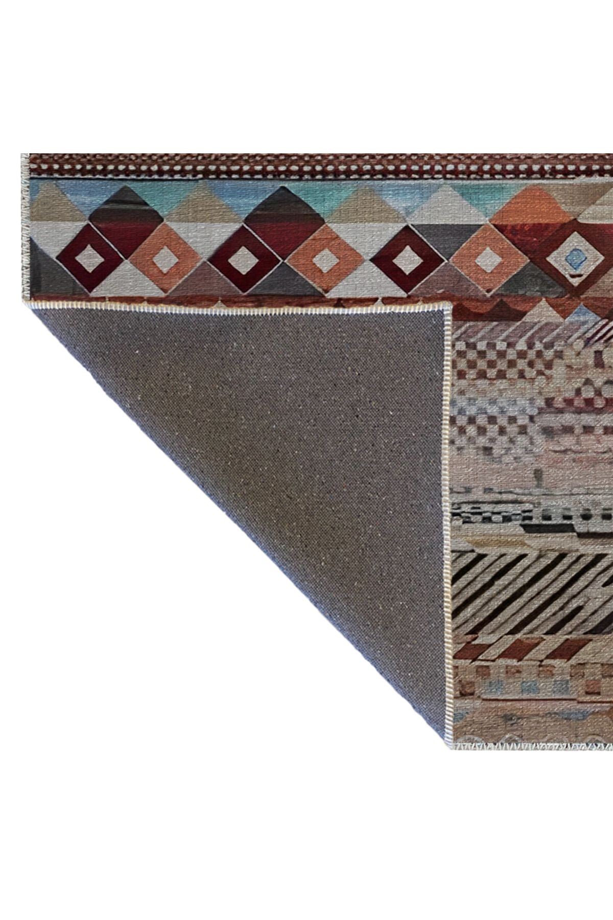Çok Renkli Şerit Bölme Piramit ve Karma Şekil Desenli Modern Dekoratif Halı 2313