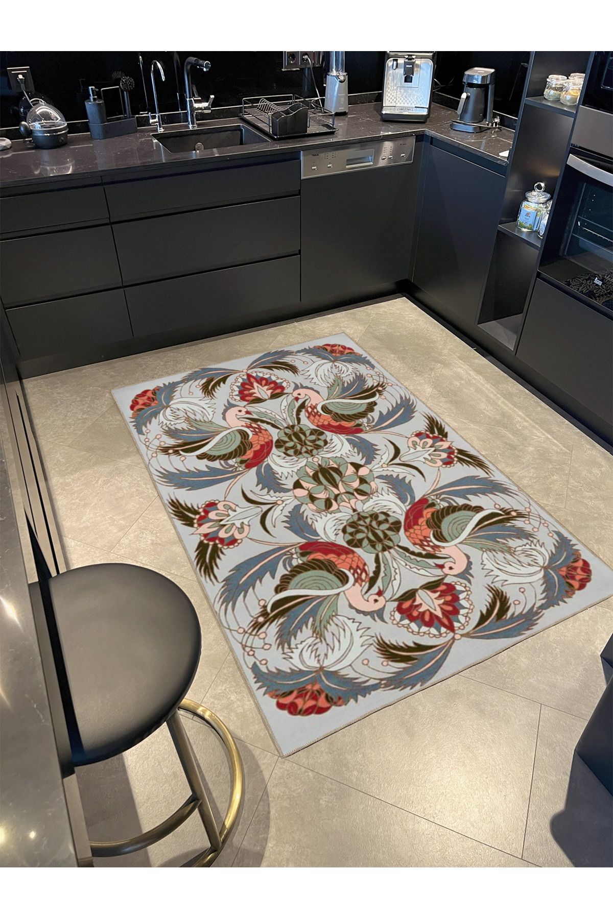 Gri Tonlada Tüy Desenli Dekoratif Dokuma Taban Halı miravip28