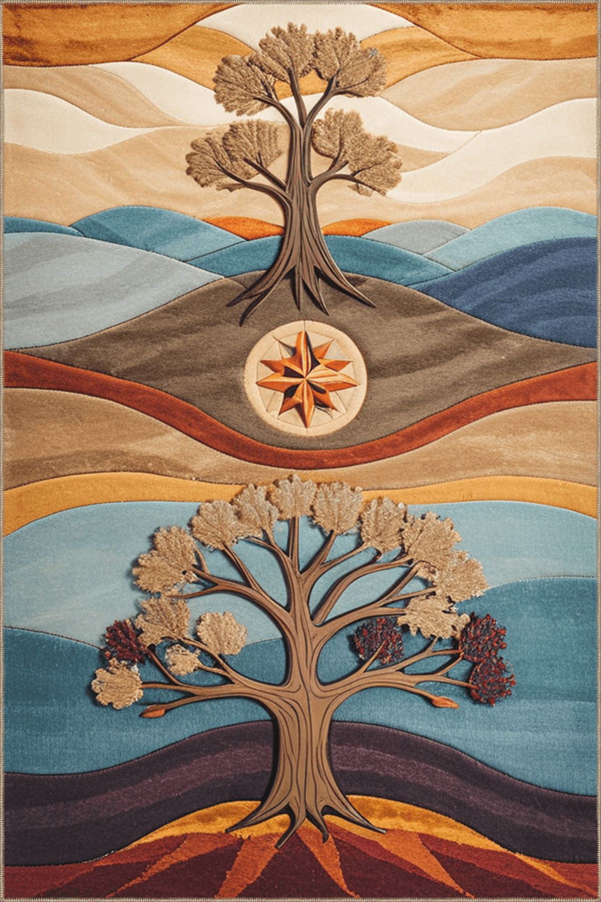 Paris Koleksiyonu Hayat Ağacı Tema Pastel Soyut Desenli Vintage Dekoratif Halı 66