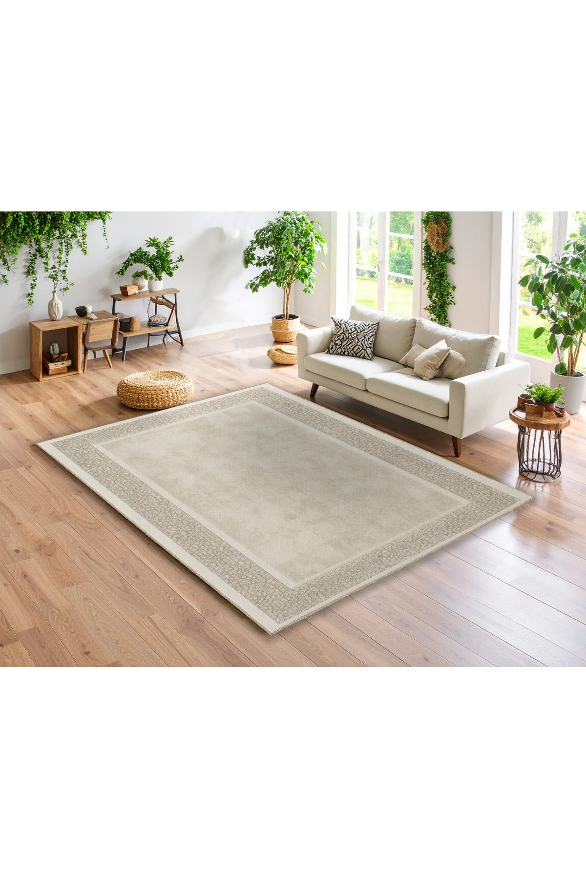 MOSSO Bej Temalı Soyut Klasik Desenli Dokuma Taban Modern Dekoratif Halı mosso327