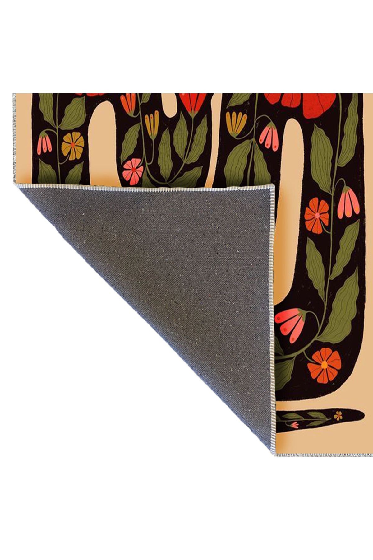 Kemal Koleksiyonu Bej Temalı Floral Detay Yılan Desenli Dokuma Taban Modern Dekoratif Halı 37