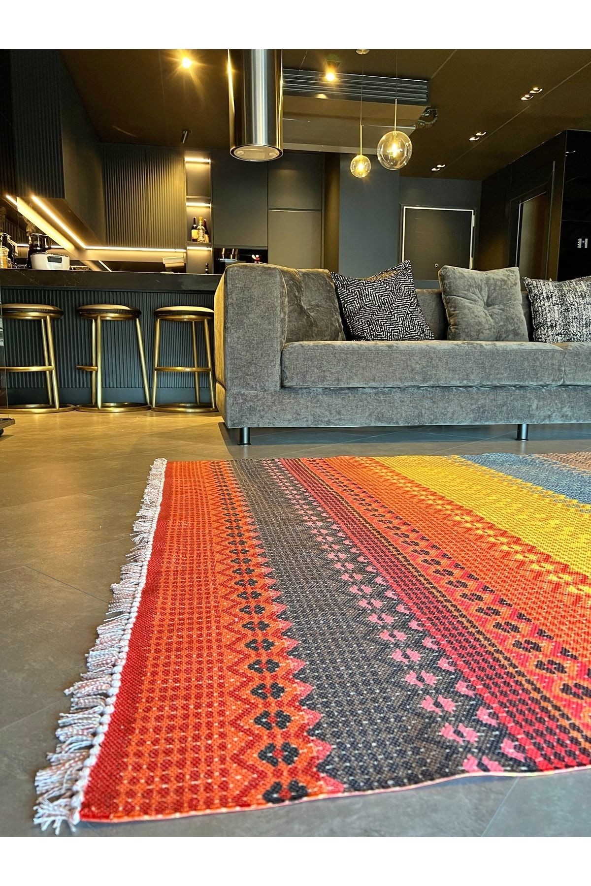 Cotton 546 Canlı Çok Renkli Dokuma Taban Kilim
