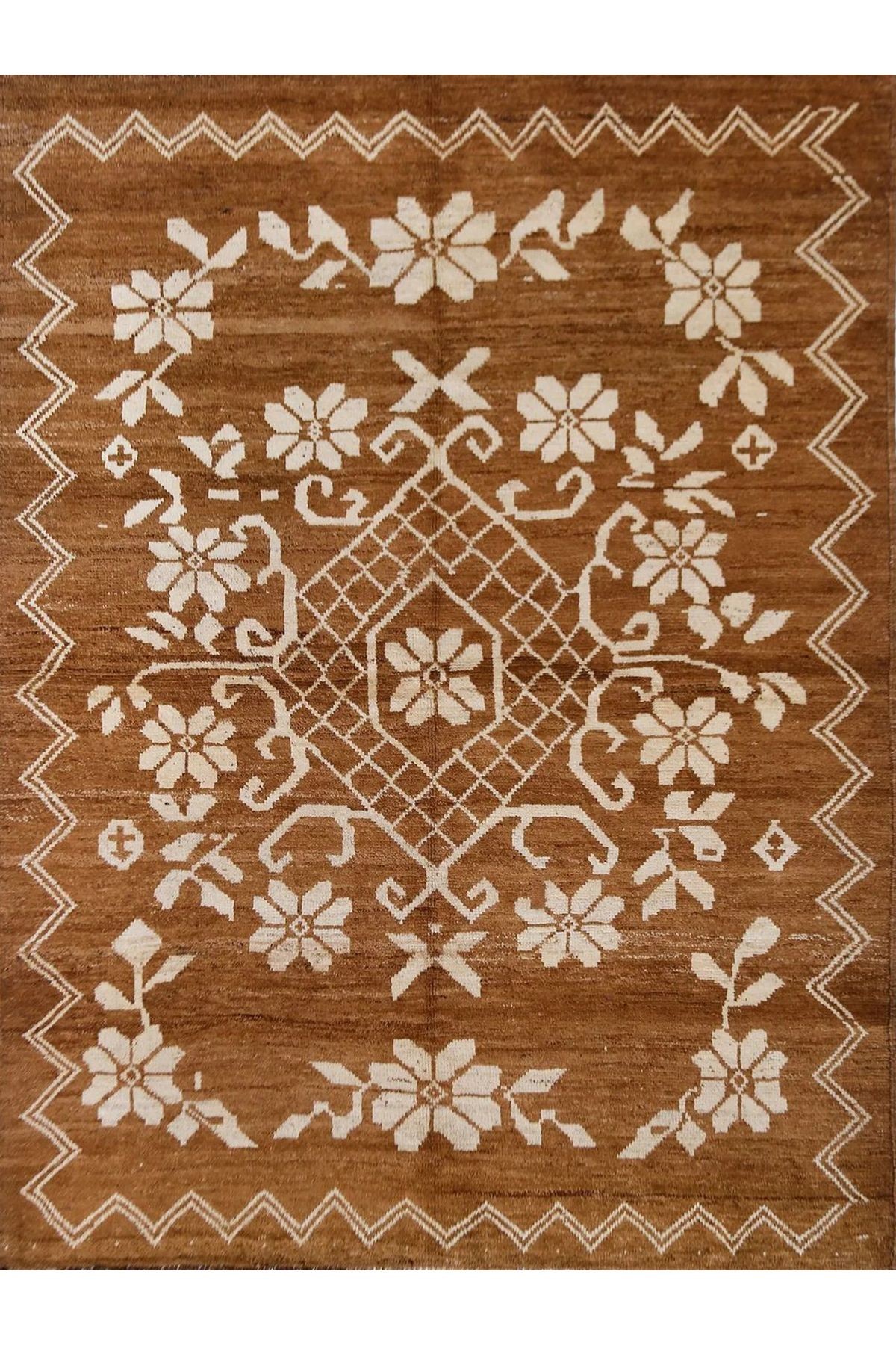 Asena Koleksiyonu Kahverengi Temalı Çiçek Motifleri Desenli Vintage Dekoratif Halı 22