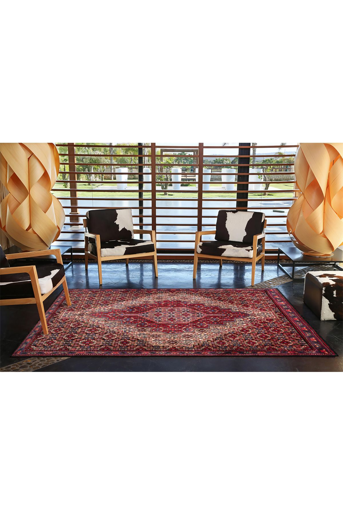 Kırmızı Baklvalı Akan Motifli Çiçekli Renkli Geleneksel Dokuma Taban ve Dekoratif Halı miravip112