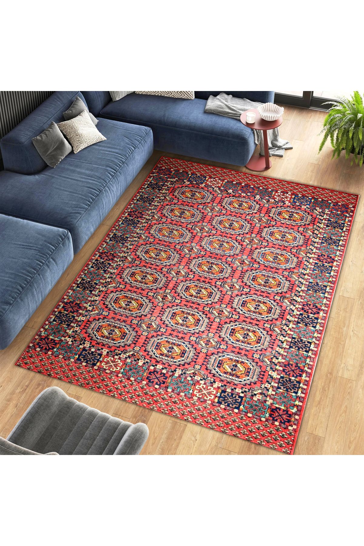 Mete Koleksiyonu Koyu Temalı Etnik Motifler ve Geleneksel Desenli Vintage Dekoratif Halı 12