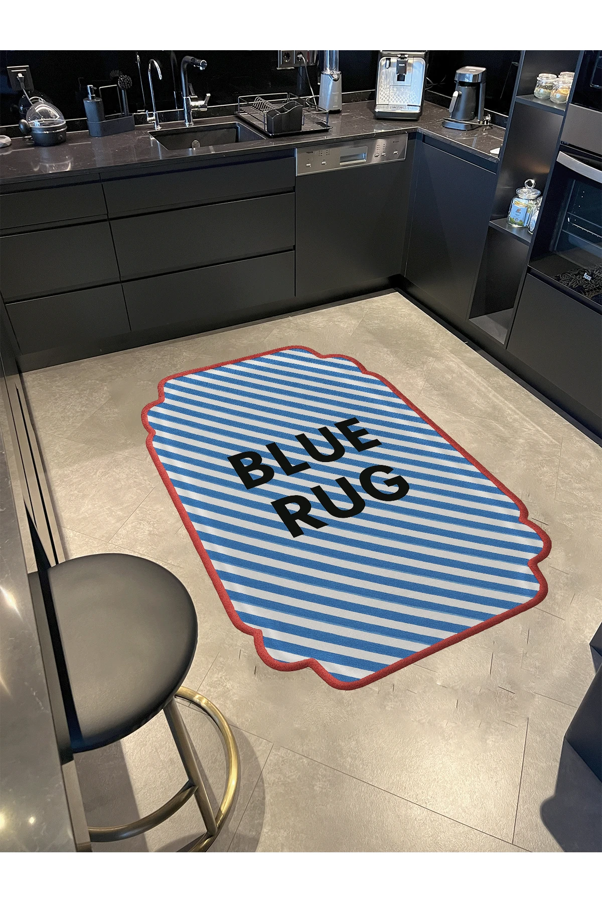 MOSSO Black Rug Yazılı Şeritli Desen Modern Dekoratif Halı mosso460