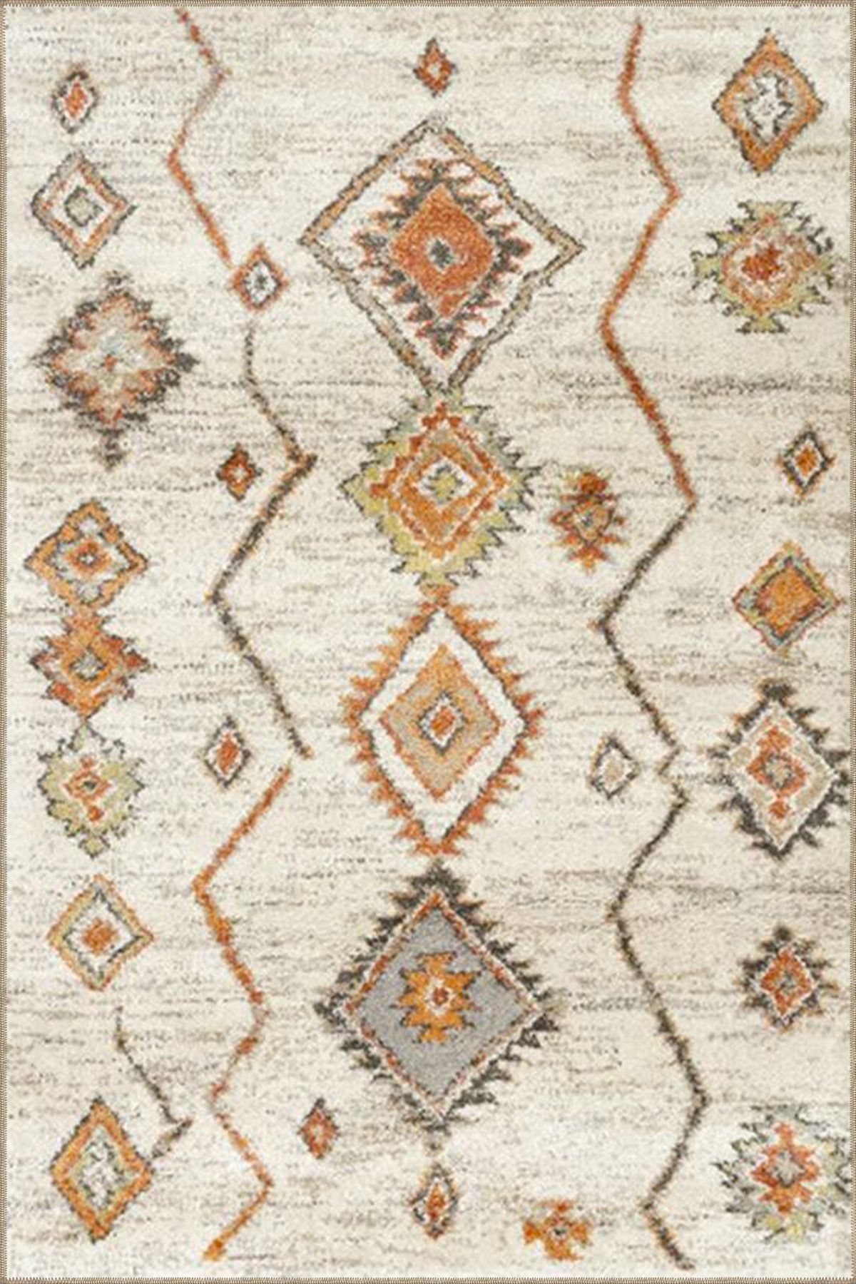 Baklavalı Krem Temalı Desenli Dokuma Taban Halı ve Yıkanabilir Halı aloha134