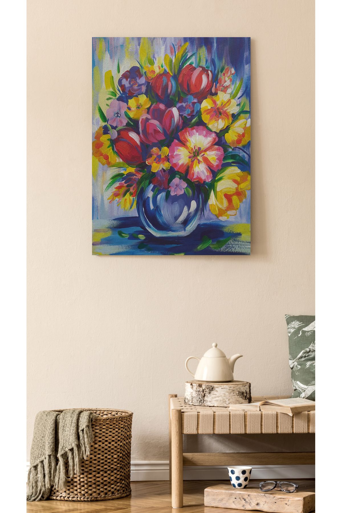 Kanvas Tablo Vazo Çiçekli Pastel Renkli Desenli Renkli Temalı Modern Tablo