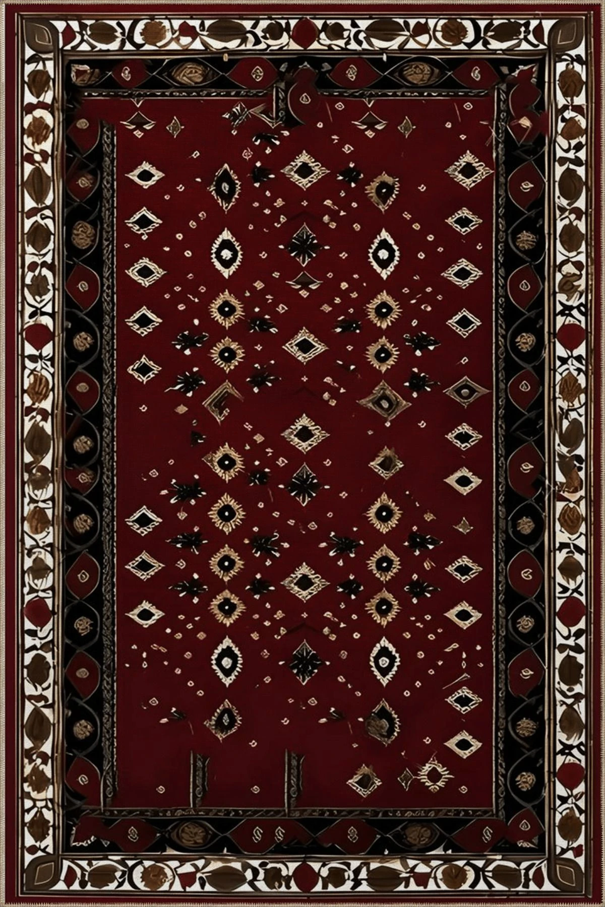 Bordo Temalı Karma Etnik Motif Desenli Vintage Dekoratif Halı 5123