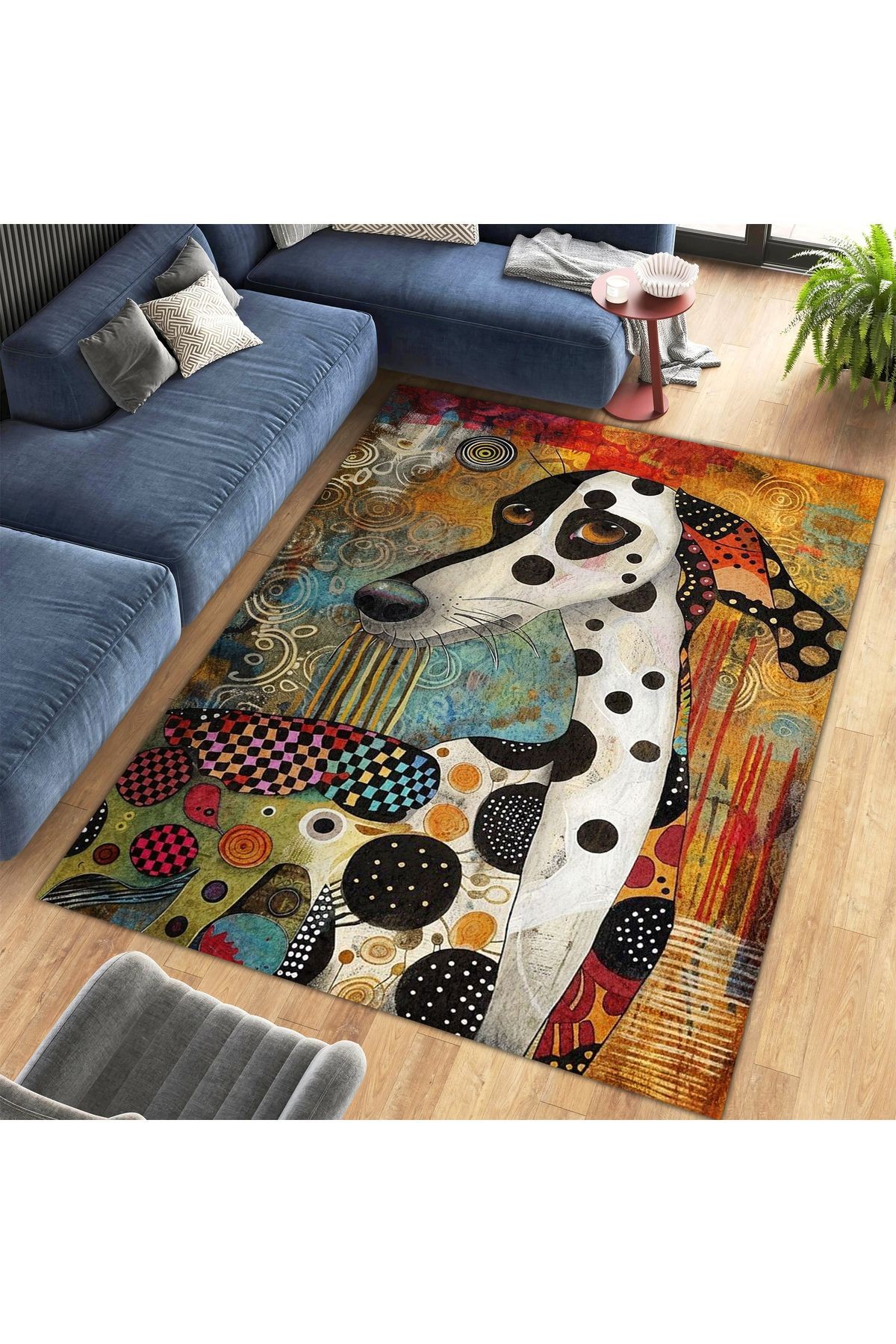 Kuzey Koleksiyonu Çok Renkli Sevimli Köpek Desenli Dokuma Taban Dekoratif Halı kuzey26