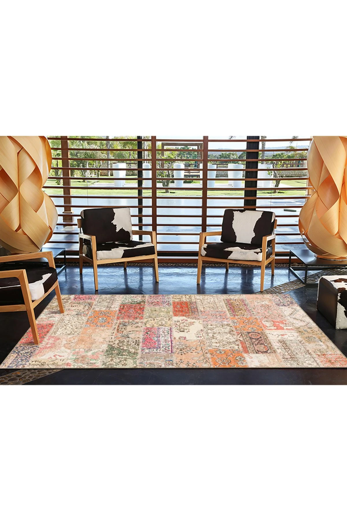 Pembe Geometrik Motifli Desenli Modern Dekoratif Halı 4439