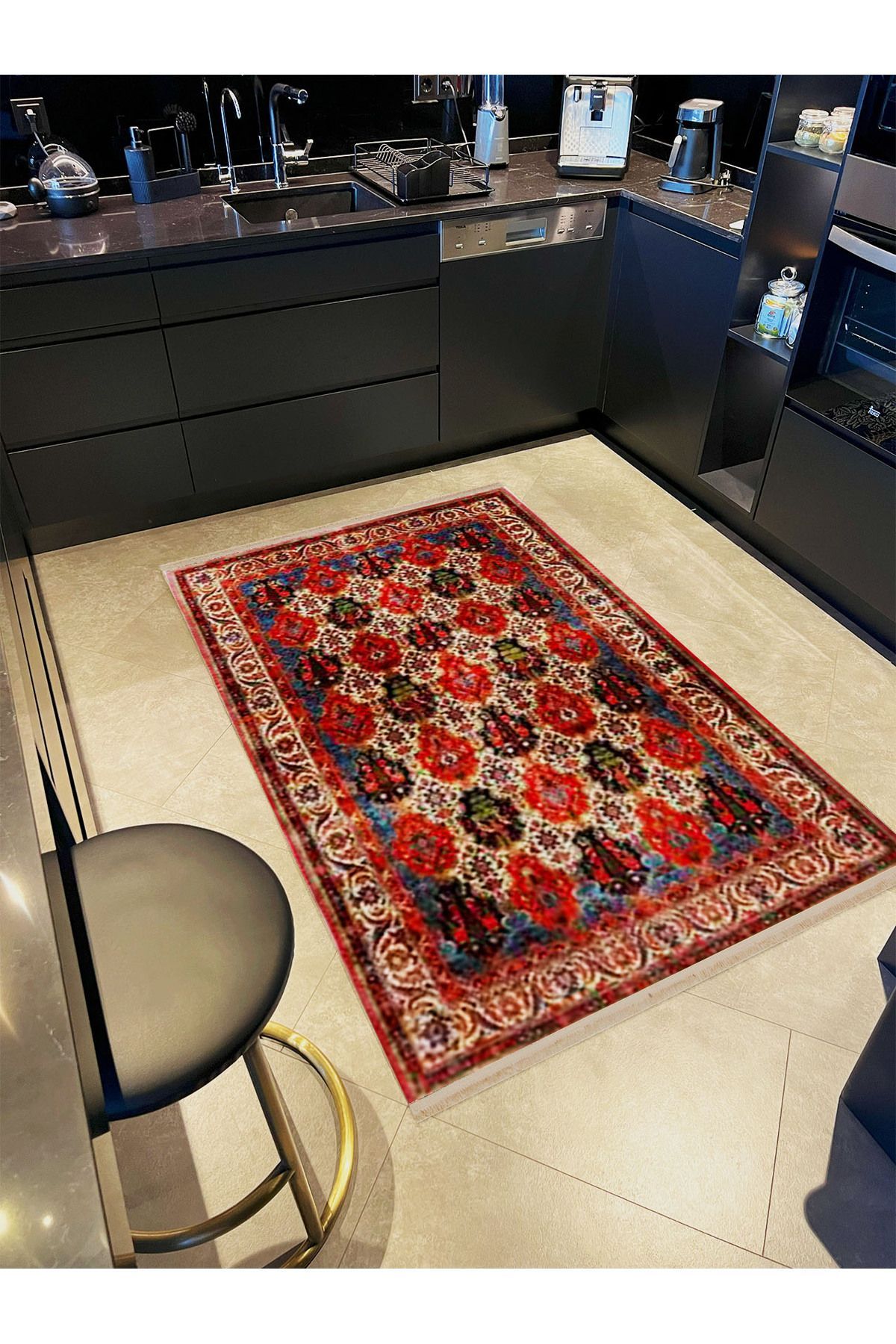 İnci Koleksiyonu Çok Renkli Geleneksel Motif Desenli Dokuma Taban Vintage Dekoratif Halı inci20