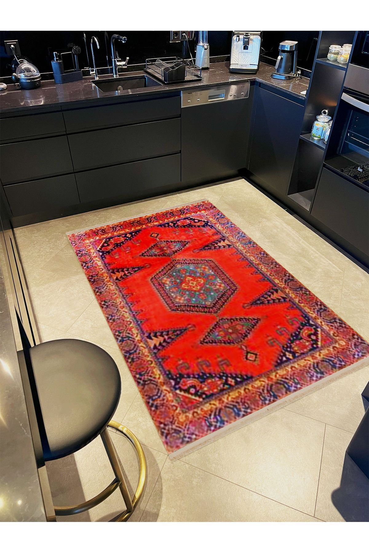 İnci Koleksiyonu Turuncu Tema Motifli Etnik Desenli Dokuma Taban Vintage Dekoratif Halı inci44