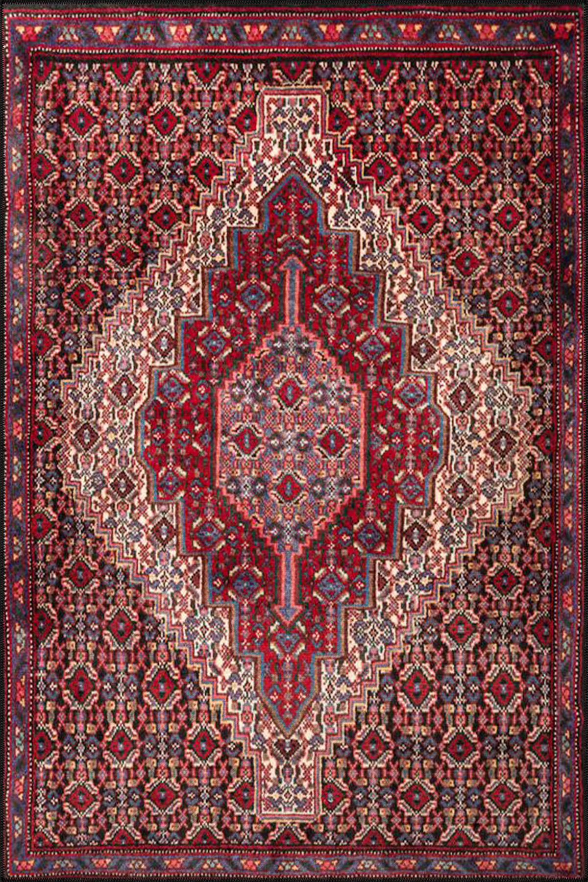 Kırmızı Baklvalı Akan Motifli Çiçekli Renkli Geleneksel Dokuma Taban ve Dekoratif Halı miravip112