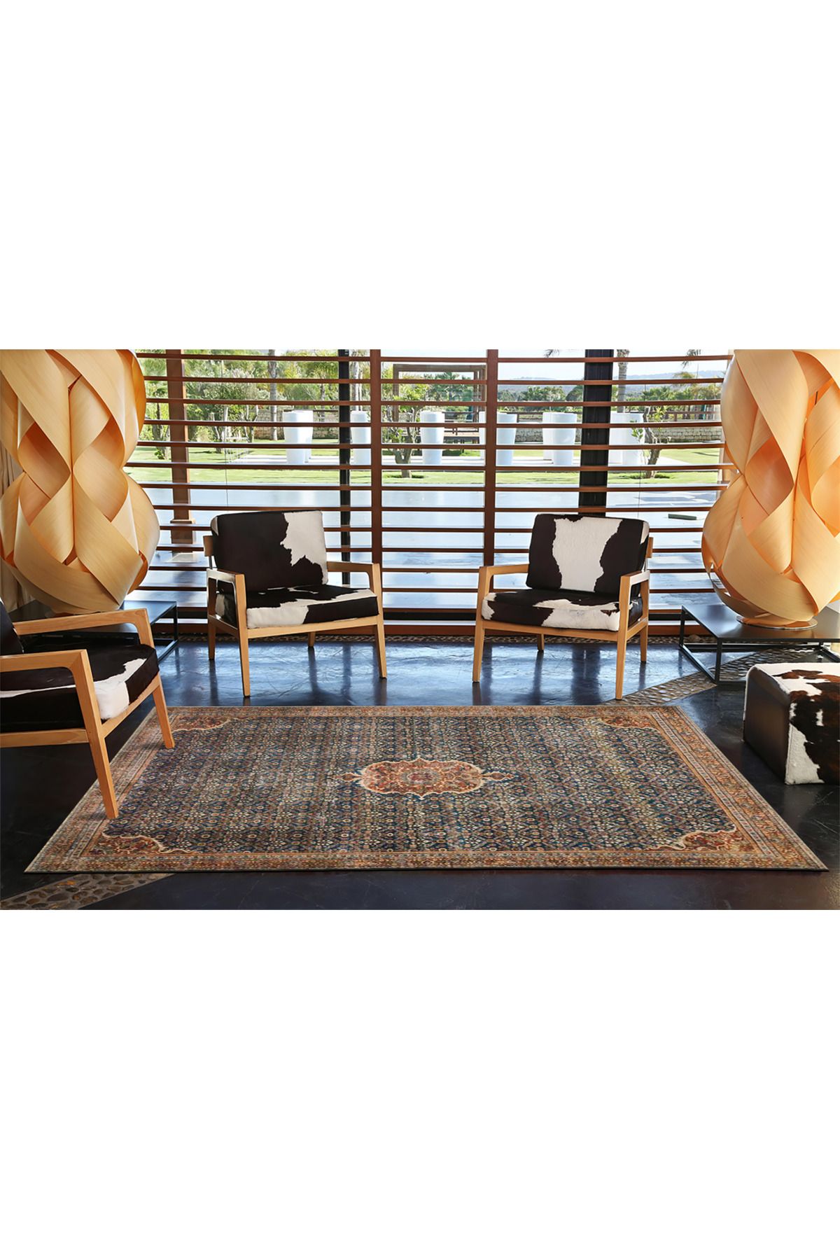 Kahverengi Lacivert Temalı Geleneksel Motif Etnik Desenli Vintage Dekoratif Halı 3908