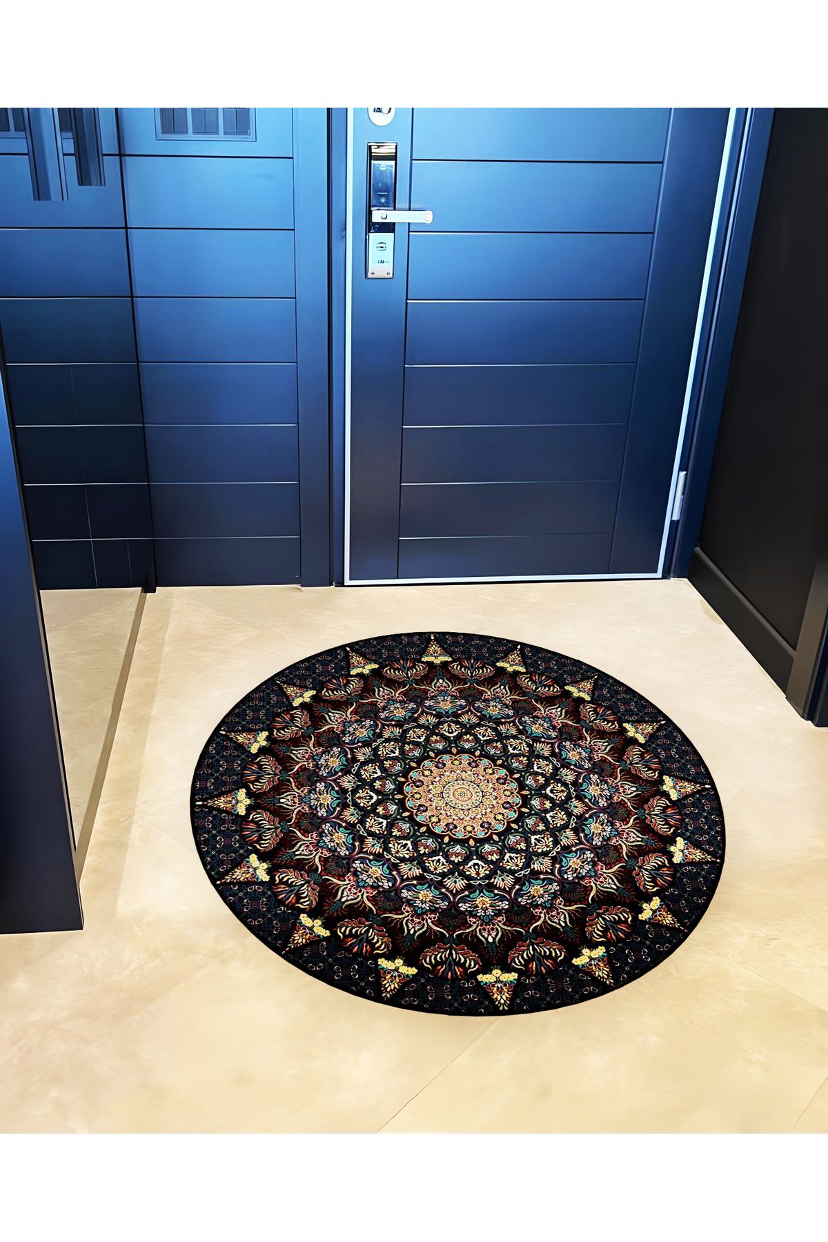 Mira Yuvarlak Siyah Antik Dokuma Taban Modern Dekoratif Halı 5676