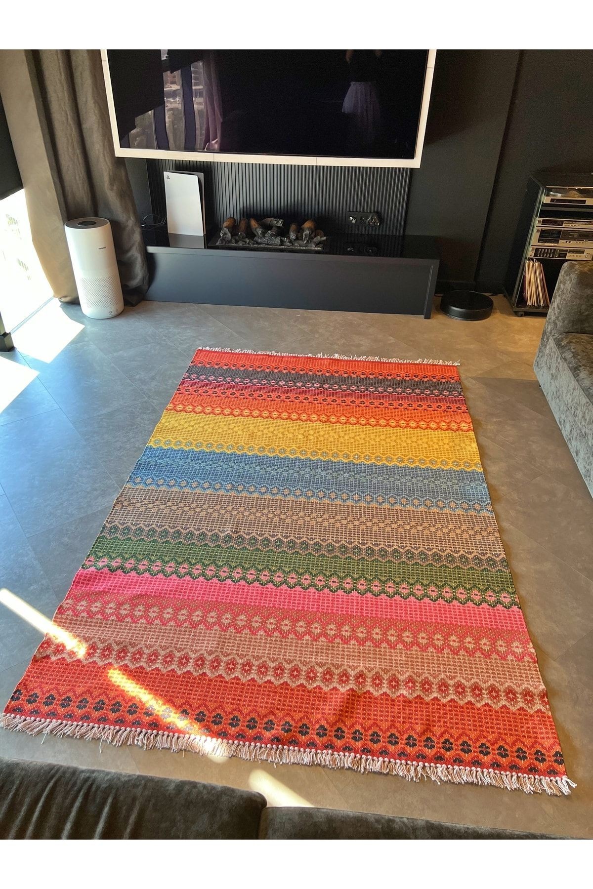 Cotton 546 Canlı Çok Renkli Dokuma Taban Kilim