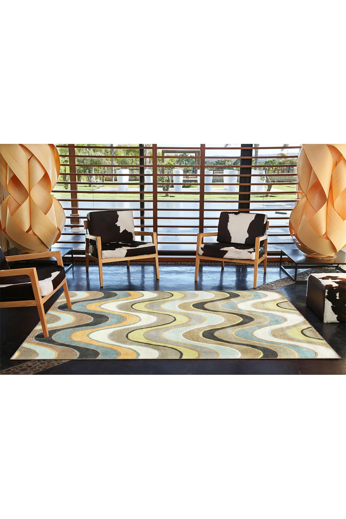 Gri ve Karışık Renk Tonlarında Dalgalı Desenli Dekoratif Halı 4078