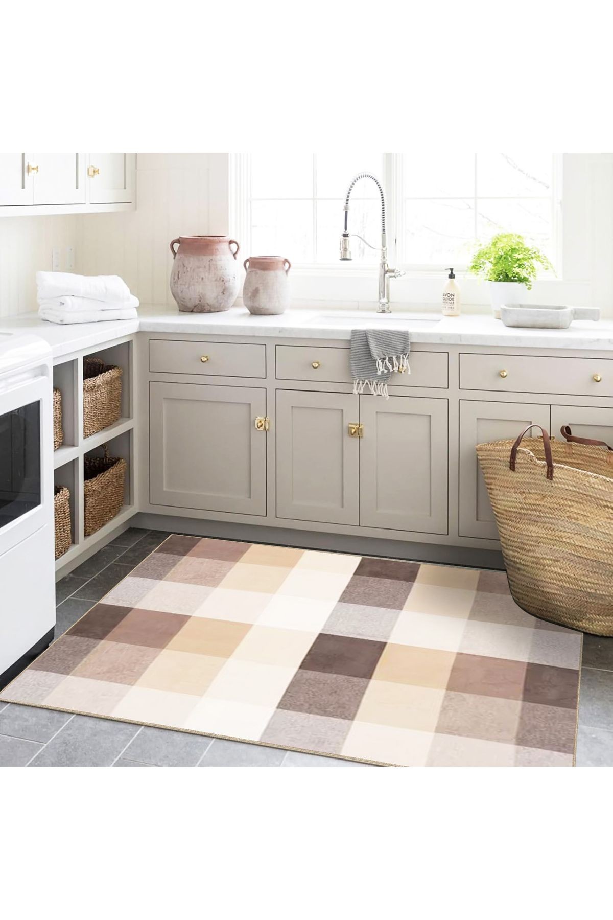 Ametist Serisi Bej Tonlu Piksel Patchwork Desenli Dokuma Taban Modern Dekoratif Halı ametist33