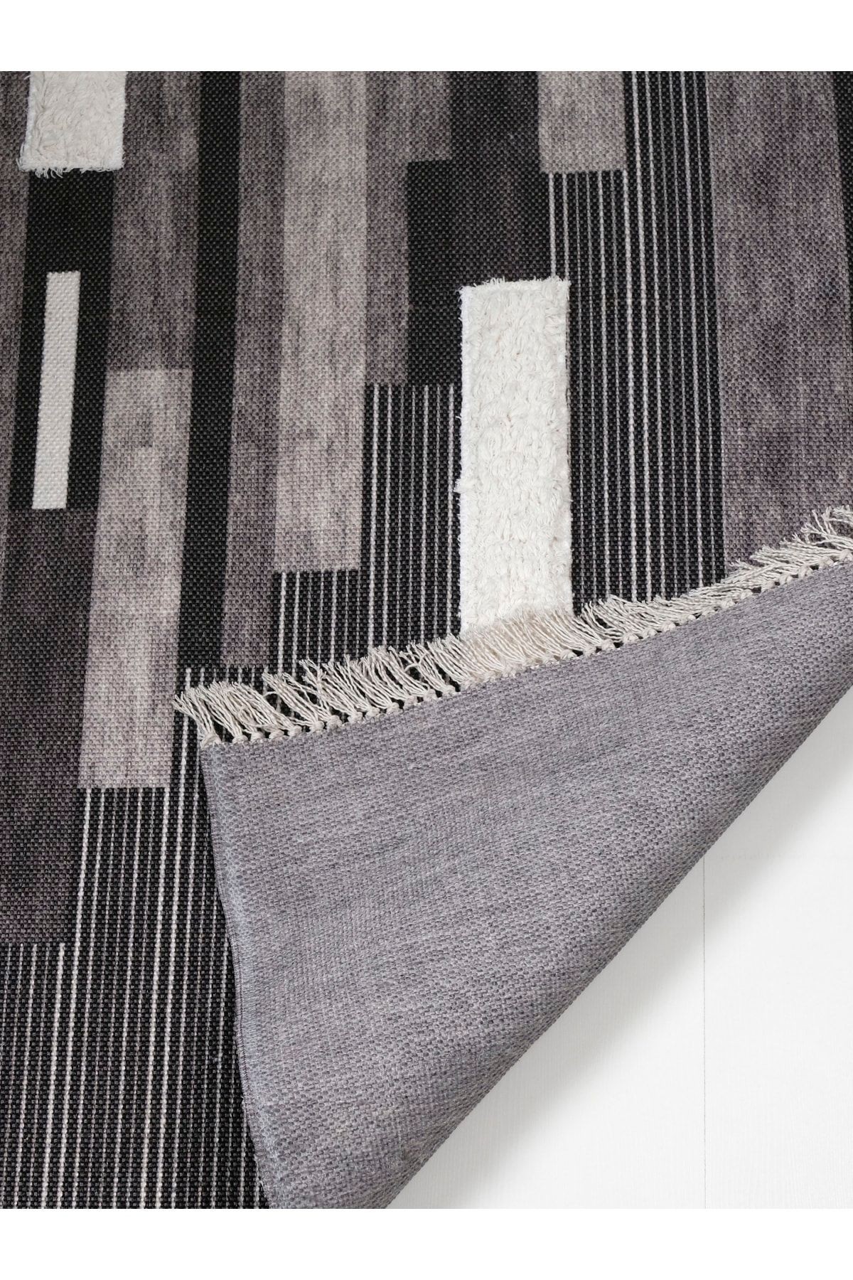 Rustik 4003 Gri Beyaz Geometrik Desenli Kilim