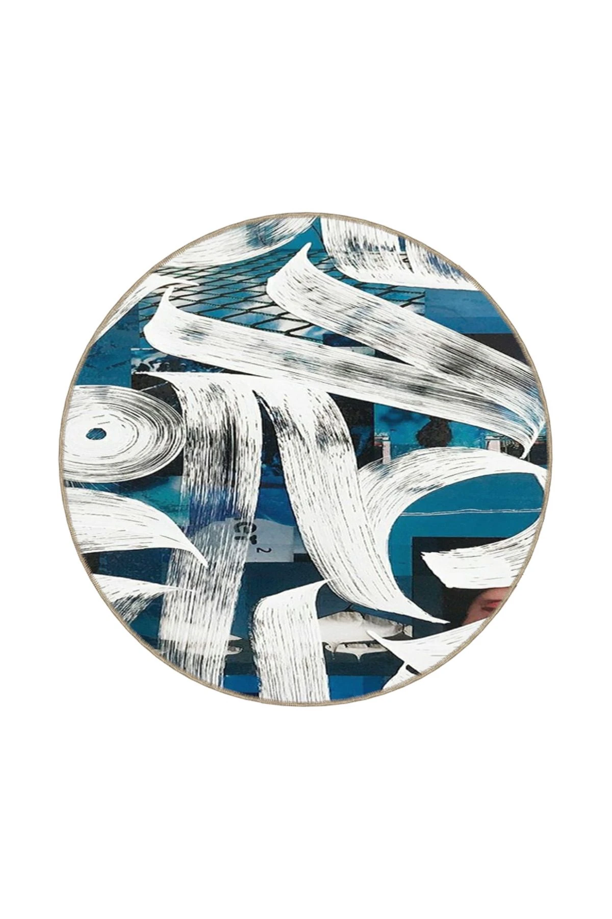 Mavi Krem Temalı Desenli Modern Dekoratif Halı ve Yıkanabilir Halı miravip9585