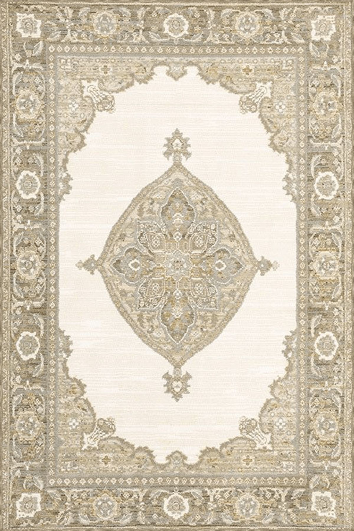Bej Temalı Geleneksel Motif Etnik Desenli Vintage Dekoratif Halı 4594