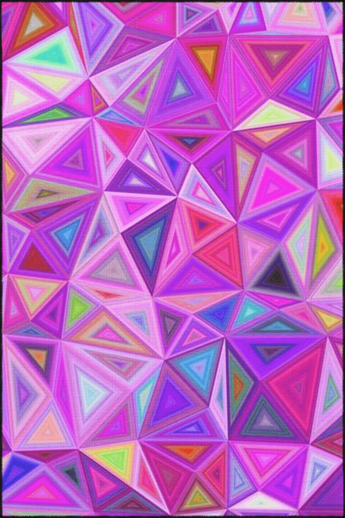 Mor Pembe Temalı Kristal Geometrik Desenli Modern Dekoratif Halı 3843