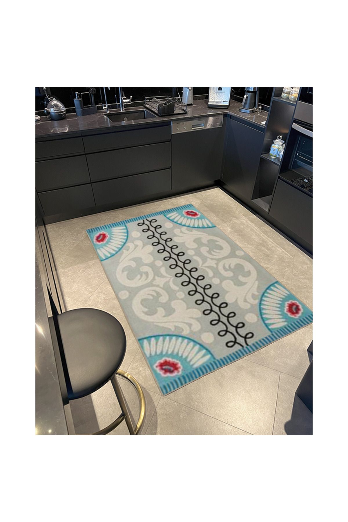 Gri Renkli Açık Tonlarda Fermuar Desenli Modern Dekoratif Halı 4460